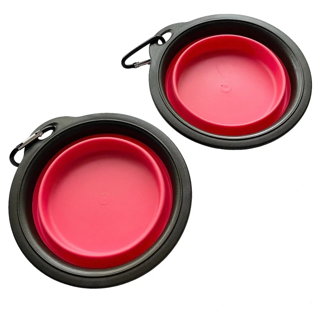 NEW 2 Travel Collapsible Pet Bowls Pink / Brown Dog Cat Puppy